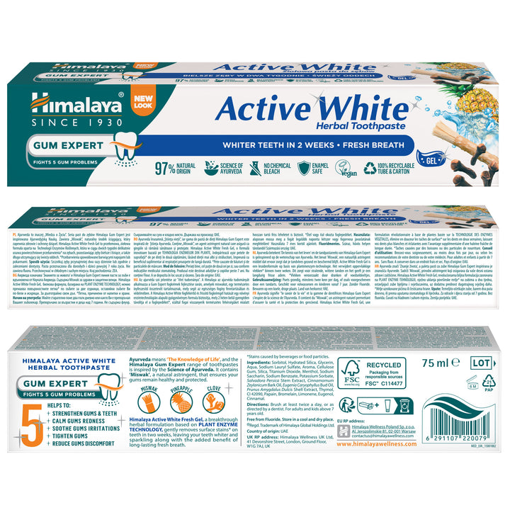 Himalaya Gum Expert Herbal Toothpaste - Active White Fresh Gel - 75ml