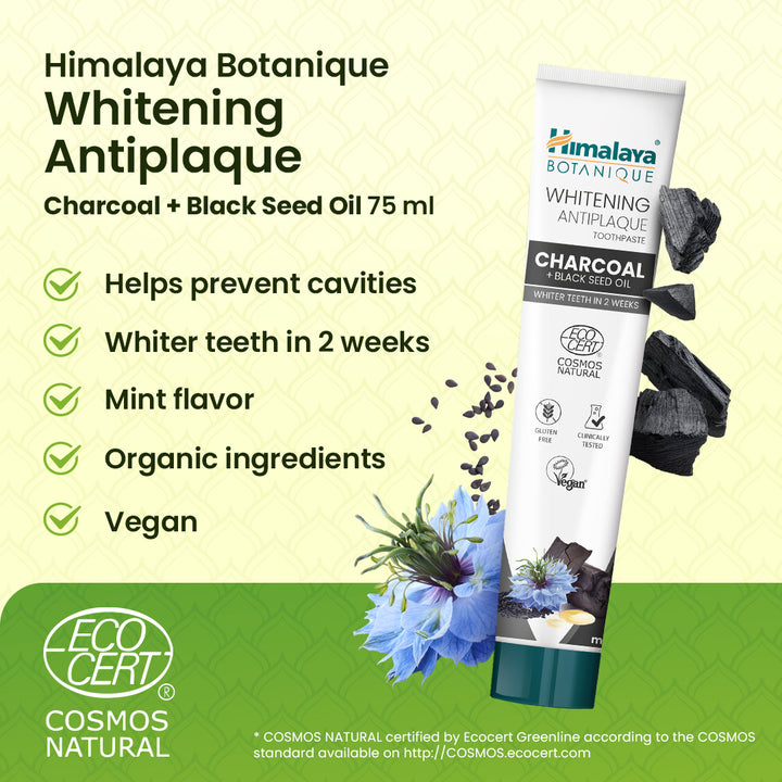 Himalaya Botanique Whitening Antiplaque Toothpaste Charcoal + Black Seed Oil 75 ml